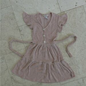 Girls Pink Striped Flutter Sleeve Dress